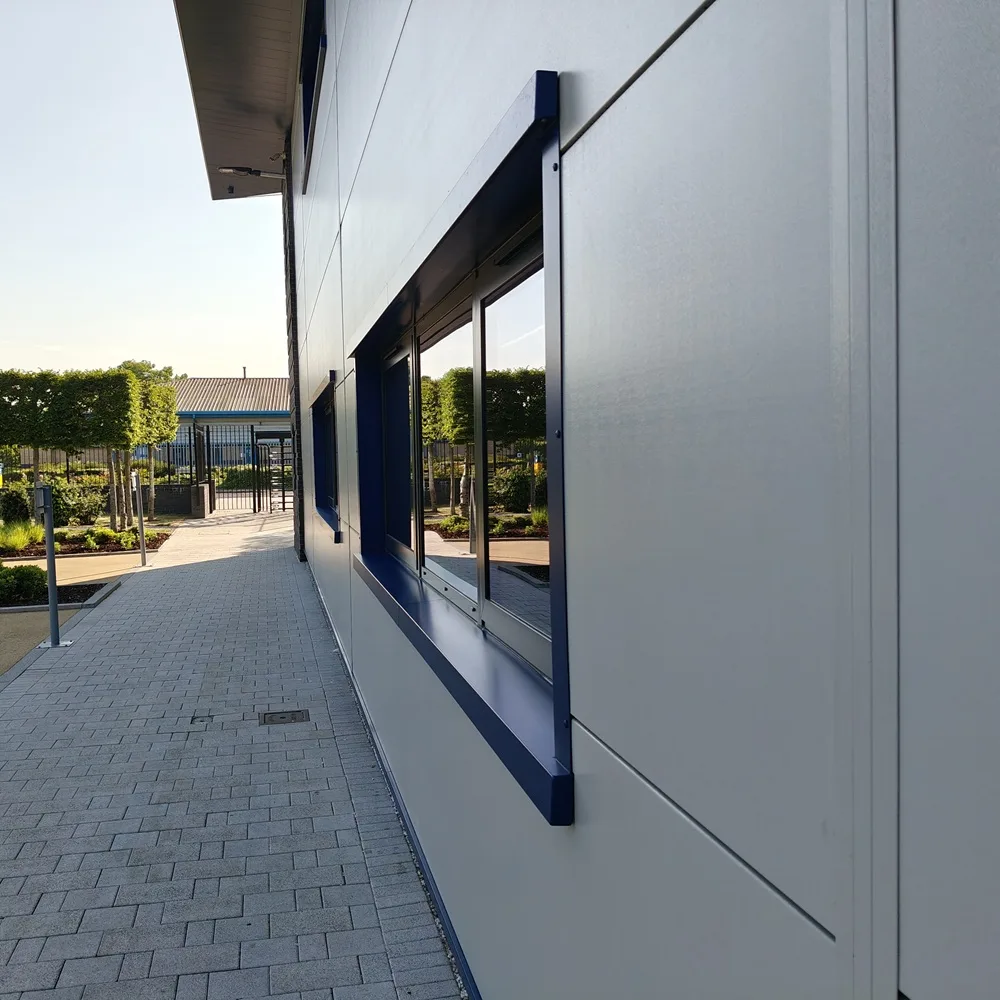 Freshly cleaned window and frame on a modern office building